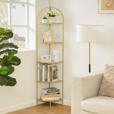 5-Tier Corner Shelf Stand, Metal Corner Bookshelf, Tempered Glass Shelves,