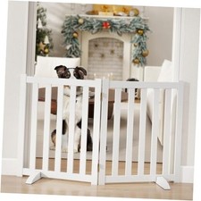 24" Height Tall Freestanding Pet Gate, Solid Wood Folding 24"-2 Panels White
