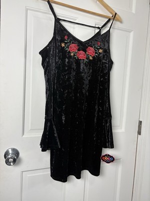 Disney Pixar Coco Black Crushed Velvet Dress Floral Embroidered Goth Sz S NWT