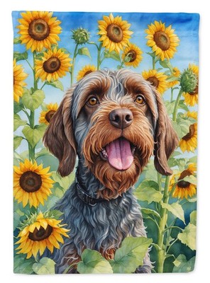 Wirehaired Pointing Griffon In Sunflowers Flag