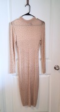 Windsor Bodycon Semi Opaque Dress Nude With Gold Gems Size M/L