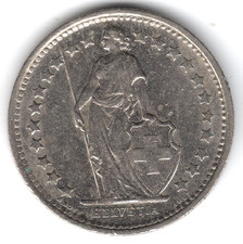 1971 Switzerland Helvetia 1/2 Franc Coin