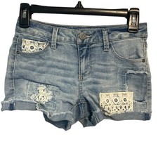 Mudd Girl's Jeans Shorts Lace Patches Blue Denim Shorty Size 12 Cottagecore