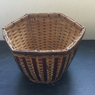 Handcrafted Two-Tone Hexagonal Bamboo Woven Storage Basket & Decor Tray 6.25''W