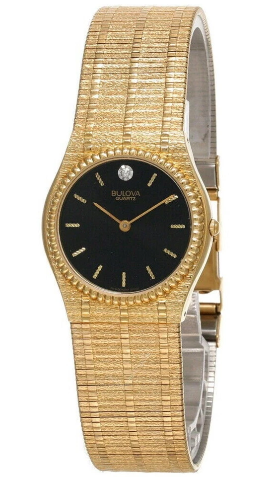 Reloj para hombre BULOVA 30 MM cuarzo esfera negra tono dorado SS 92M92