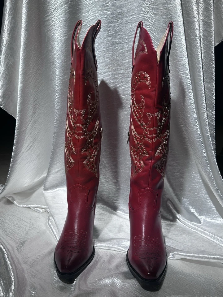 Botas de Vaquero WetKiss Mujer Cremallera Lateral Damas Vaquera Hasta la Rodilla Foto 3 de 4