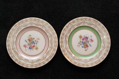 Two Vintage M&R Hand Painted 9  Decorative Floral SaladDesert Plates, USA