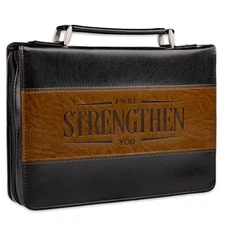 Bible Cover - Lux-Leather - Strength - Brown/Tan - Large