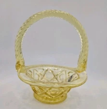 Fenton Art Glass Buttercup Small Basket Spring Basket,  GLOWS