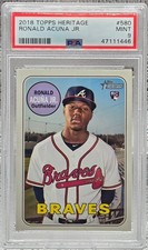 2018 Topps Heritage ~ RONALD ACUNA Rookie RC Baseball Card PSA 9 MINT. rookie card picture