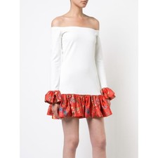 Alexis Estelle Off Shoulder Floral Ruffle Hem Dress Size S Small Ivory Red