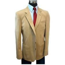 42L Vtg Blazer Sport Coat Jacket Leisure 100 Wool Flannel Tan Golden Beige Retr