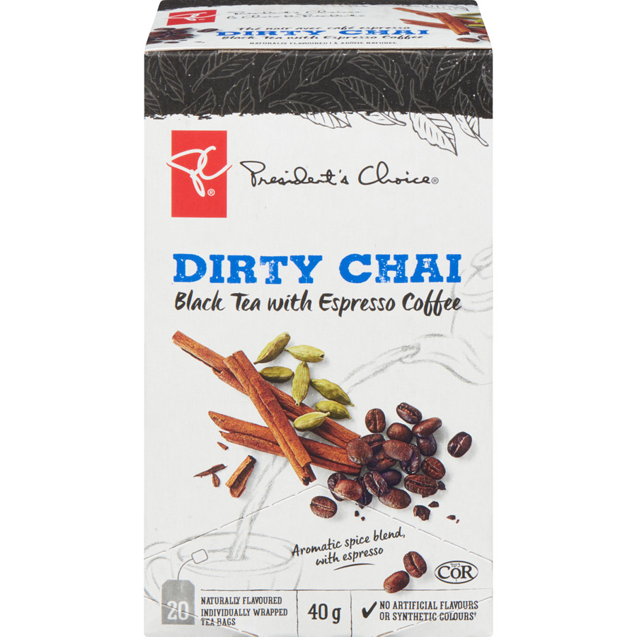1 té negro President's Choice Dirty Chai con café espresso 40 g - FRESCO