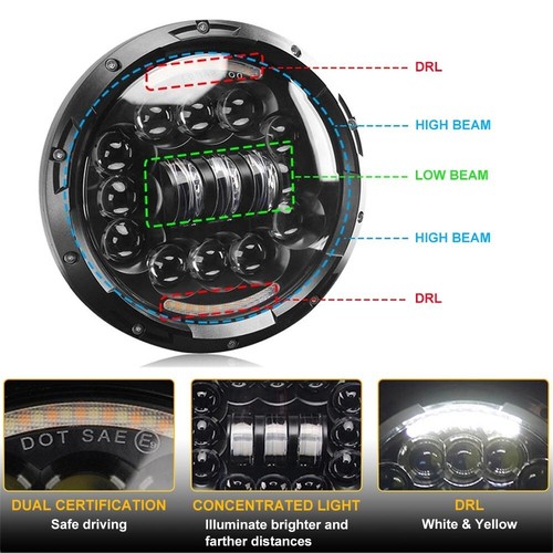 Faro LED Halo 7"" PULGADAS DRL y kit combinado de luces antiniebla de 4"" para Hummer H2 H3T 06-10 - Imagen 9 de 12