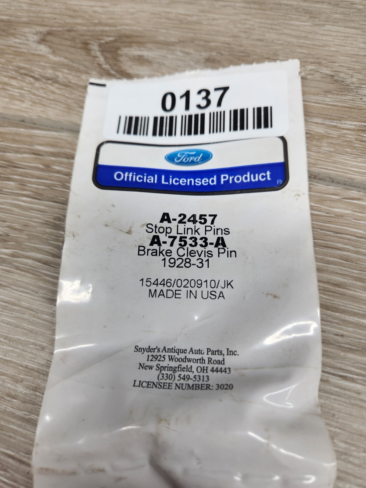 A2457 A7533A STOP LINK PIN BRAKE CLEVIS PIN 192831 FORD MODEL A