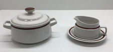 Four Season  Stoneware -Covered Serving Dish 7" & Gravy Dish 4" w/Saucer 7"