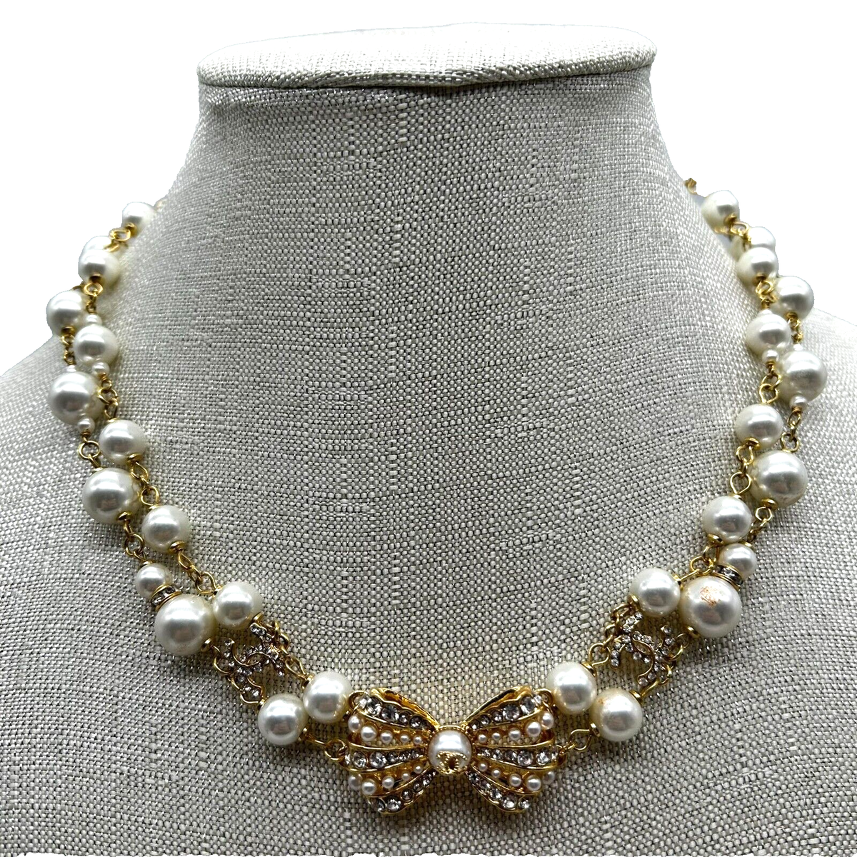 CHANEL Authentic Classic Women's Double Strand Pearl Bow