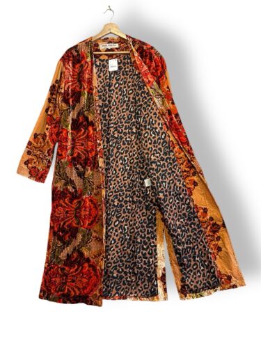 Free People Velvet Duster Coat Mirabella Orange Print XS/S Long - Picture 2 of 18