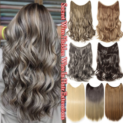 US Real Thick Hidden Long Invisible Wire In as Human Hair Extensions One Piece