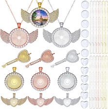 36 Pieces Rhinestone Wing Bezel Pendant Trays Clear Glass Cabochons Lobster Clas