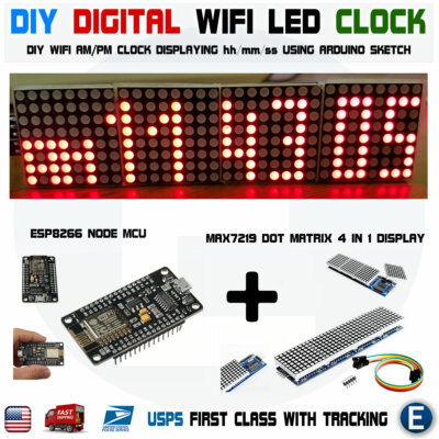 DIY Digital Arduino Clock WIFI RED LED Dot Matrix ESP8266 MAX7219