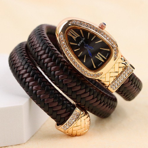 Quartz Watch Snake Bracelet Watch Leather Spiral Diamond Serpentine Bling Women - Picture 12 of 21