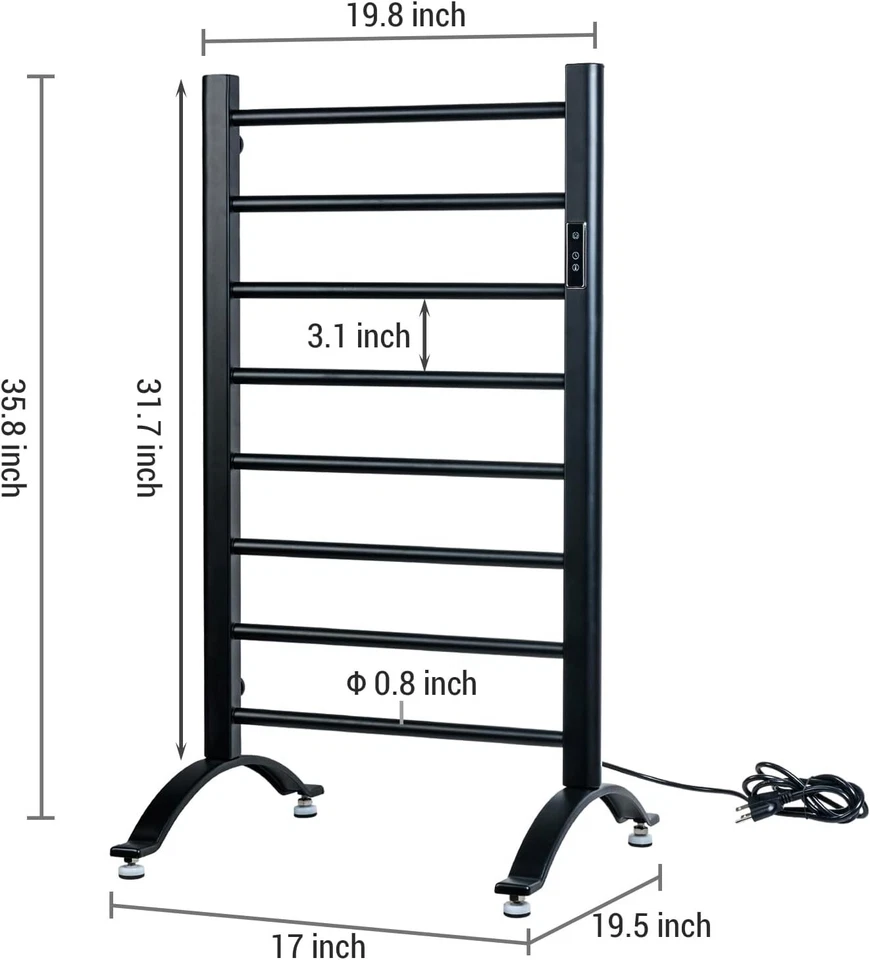 Calentador de toallas independiente o montado en la pared de acero al carbono negro, estante de calentamiento Foto 4 de 4