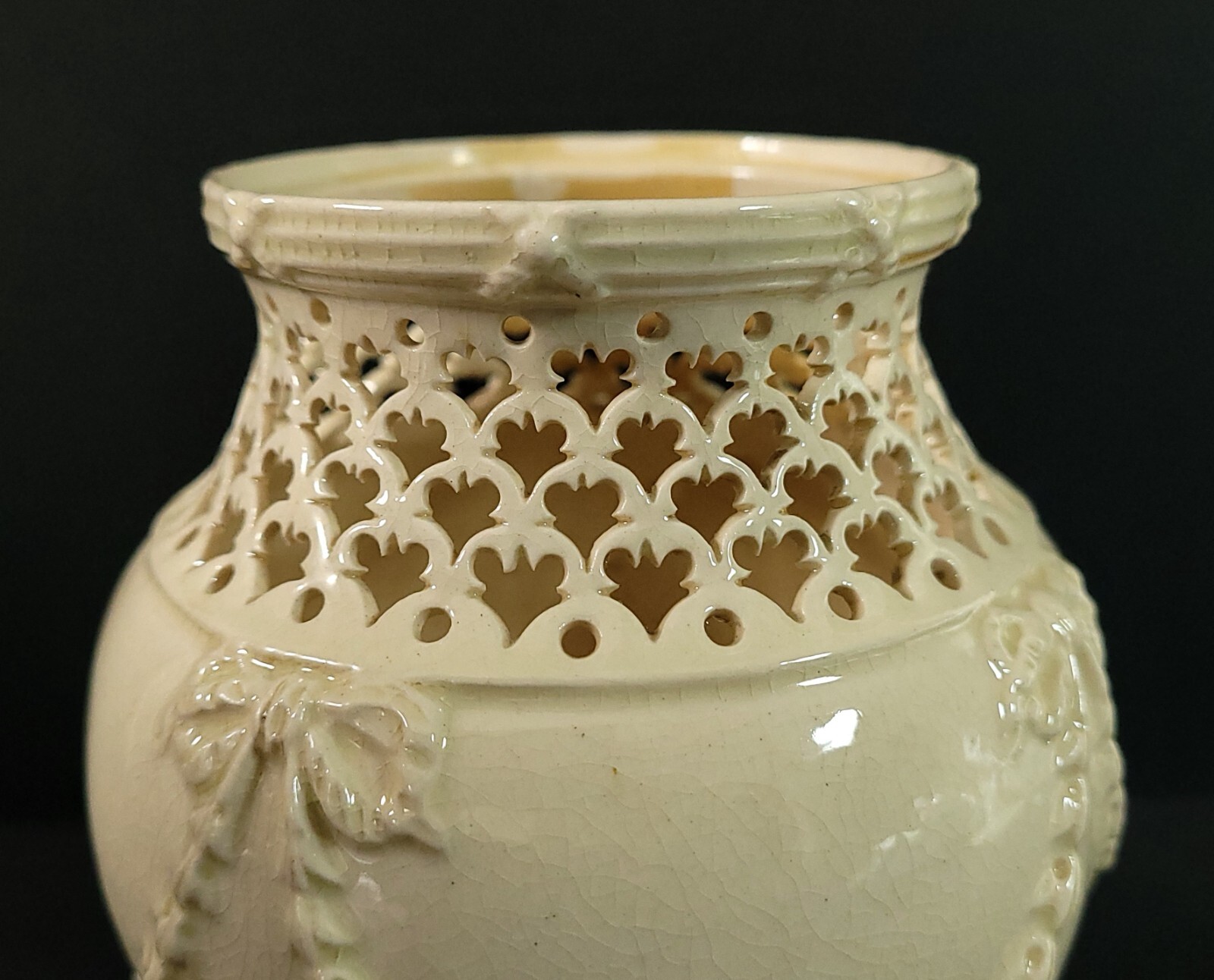 Antique Early Leeds Creamware Pottery Vase, with Reticulated Neck. 15.5.cm tall eBay