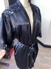 VTG Lingerie Diamant Embroidered Black White Floral Robe S/M SZ 46 y0