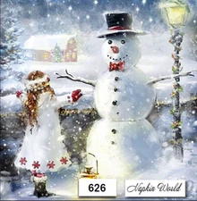 (626) TWO Paper LUNCHEON Decoupage Art Craft Napkins  SNOWMAN GIRL CHRISTMAS HUG