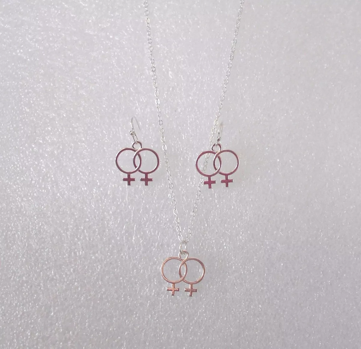 Double Venus Jewellery Necklace and Earrings Clip Option Lesbian Gay Pride