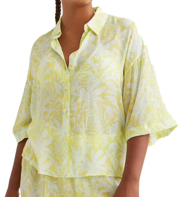 H&M Women's Boxy Resort Shirt Short Sleeve Relax Fit Size S Neon