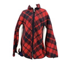 Vintage Reversible Poncho Cape Red Blue Plaid Blanket Cape Jacket Womens OS