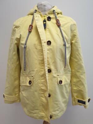 T877 Joules DAMEN-REGENMANTEL MARINERS GRADE GELB MIT KAPUZE MAC UK 10