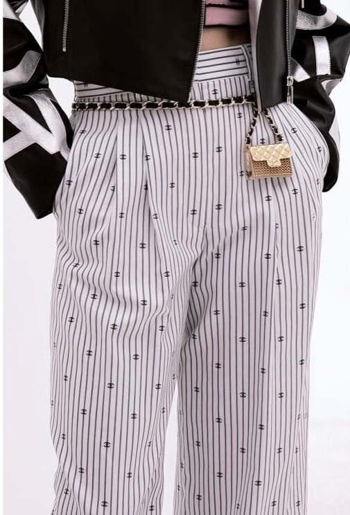 Auth Chanel 21s CC Logo Stripe Flare Pants P70695 - Size 42