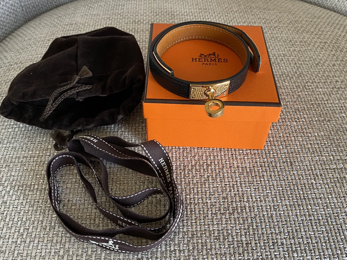 Hermès Kelly Double Tour Leather Bracelet Black Gold Hardware – SukiLux