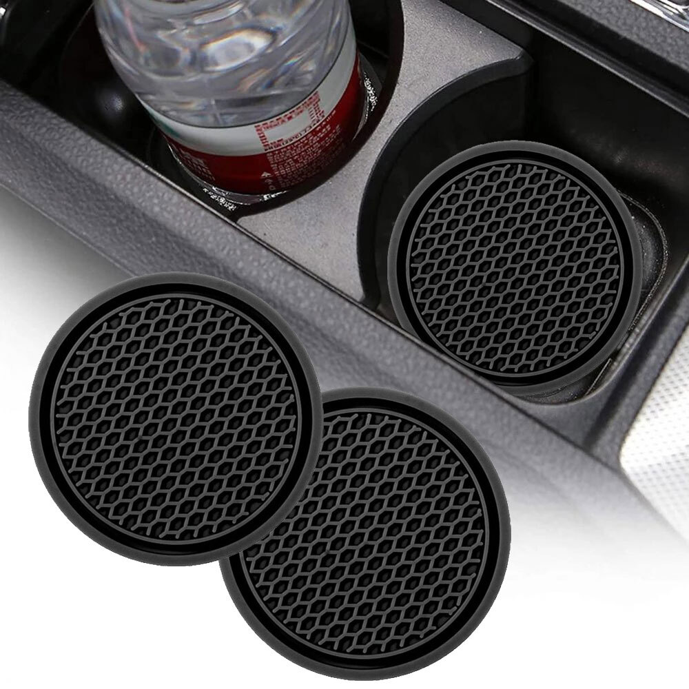 2Pcs Car Coaster Cup Holder Coaster Anti Slip Cup Mat Interior Accessories Black