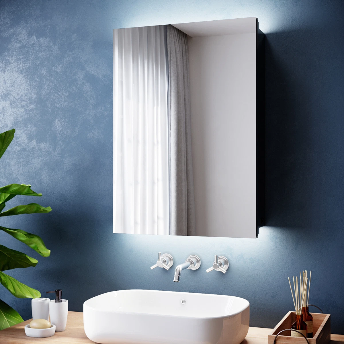 Bathroom Mirror Cabinet Shaver Socket Button Switch 700x500 Wall Mount Cupboard