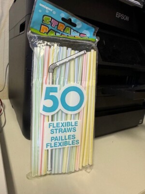 Unique 50ct. Multicolor 8'' Flexible Plastic Party Straws New!!!