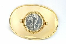 NEW LARGE Gold Bright Oval 1939 Walking Liberty 50 Cent Half Dollar Belt Buckle