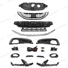 14PC For CIVIC Sedan 2013-2015 Bumper Upper Lower Chrome Grille Fog lights Bezel