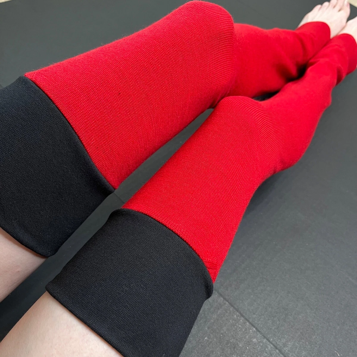 Red Wool Sweater Leg Warmers Knit Thigh Highs Christmas Knee Socks