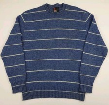 Vintage 80s Robert Bruce Blue Striped Wool Blend Knit Sweater Vtg Made In USA