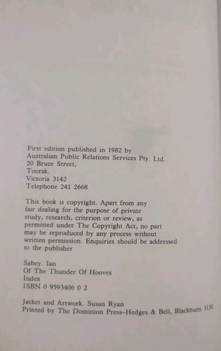 1st Ed Of the Thunder of Hooves By Ian H. Sabey Hardcover Equestrian Wild Horses - Picture 3 of 5