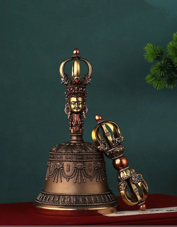 Juego de Vajra y Campanas Tibetanas, Herramientas Rituales Budismo Tántrico, Decoración de Sala de Meditación Foto 2 de 4