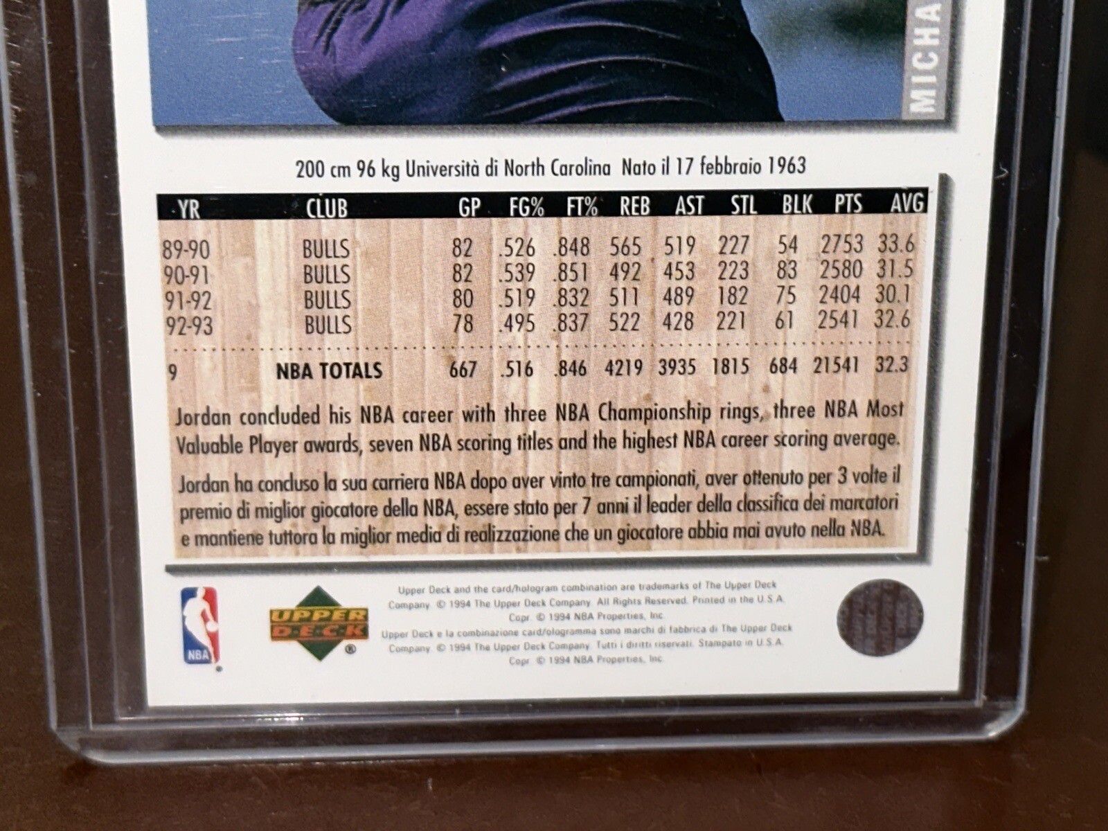 (Rare Italian Version) 199394 Michael Jordan Upper Deck Baseball Card