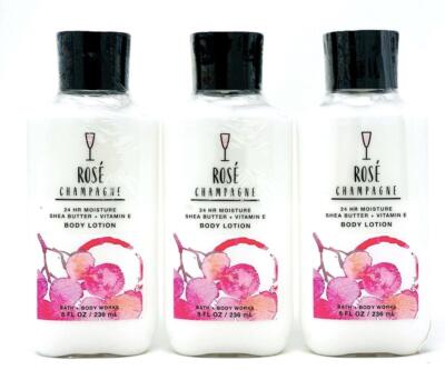3 Bath & Body Works ROSE CHAMPAGNE 24-hr Body Lotion 8 oz Coconut Oil-Shea-Vit E