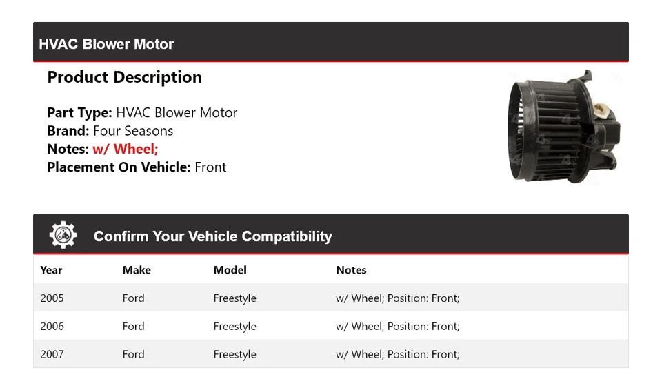 Двигатель переднего вентилятора для Ford Freestyle 2005-2007 годов выпуска 4 сезона 2006 - Изображение 2 из 4