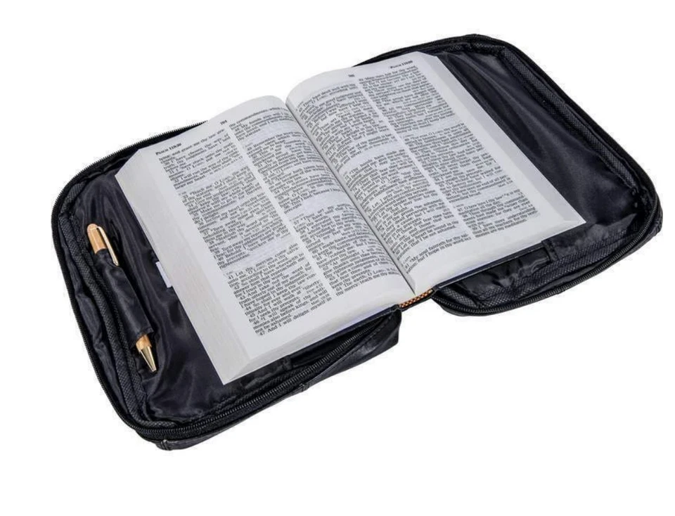 Black Genuine Leather Bible Organizer Book Cover Large Carrying Case USA SELLER Foto 3 de 4