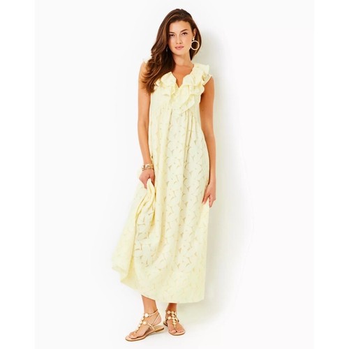 NWT!! LILLY PULITZER Ritamarie Ruffle Maxi Dress Pastel Finch Yellow Floral 12 - Picture 4 of 16